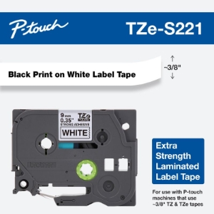 TAPE BLK ON WH 3 8IN TZ-S221